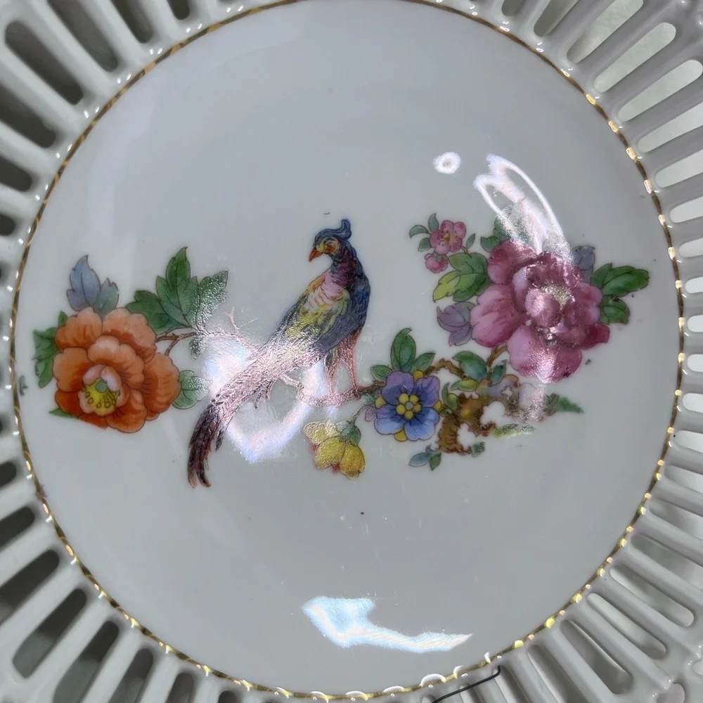 Vintage Arzberg Bavaria Porcelain Bowl Reticulated Peacock Germany